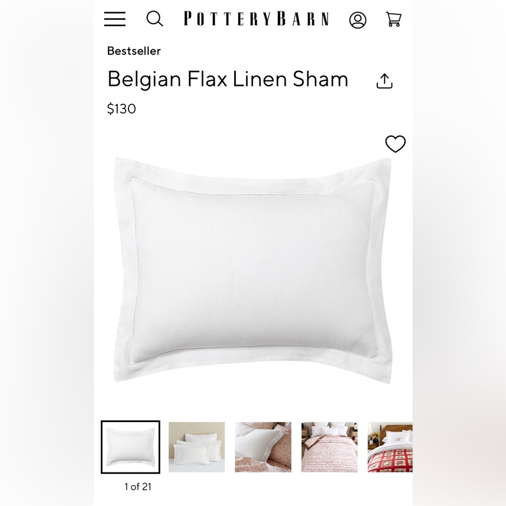 Pottery Barn White Belgian Flax Linen Sham (2) / standard